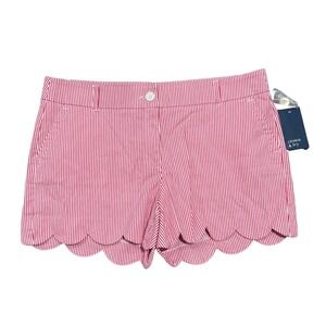 Crown & Ivy Women's Coral White Stripe Scallop Hem Shorts New With Tags Sz 12